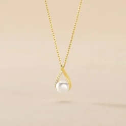 Collier Helin Or Jaune Perle De Culture Et Oxyde De Zirconium