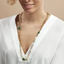 Collier Julyan Acier Doré Malachite|Marc Orian Clearance