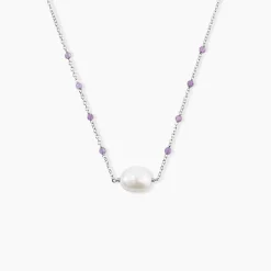 Collier Kerri Argent Blanc Perle De Culture Améthyste
