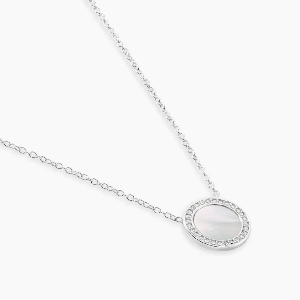 Collier Nawala Argent Blanc Oxyde De Zirconium Et Nacre