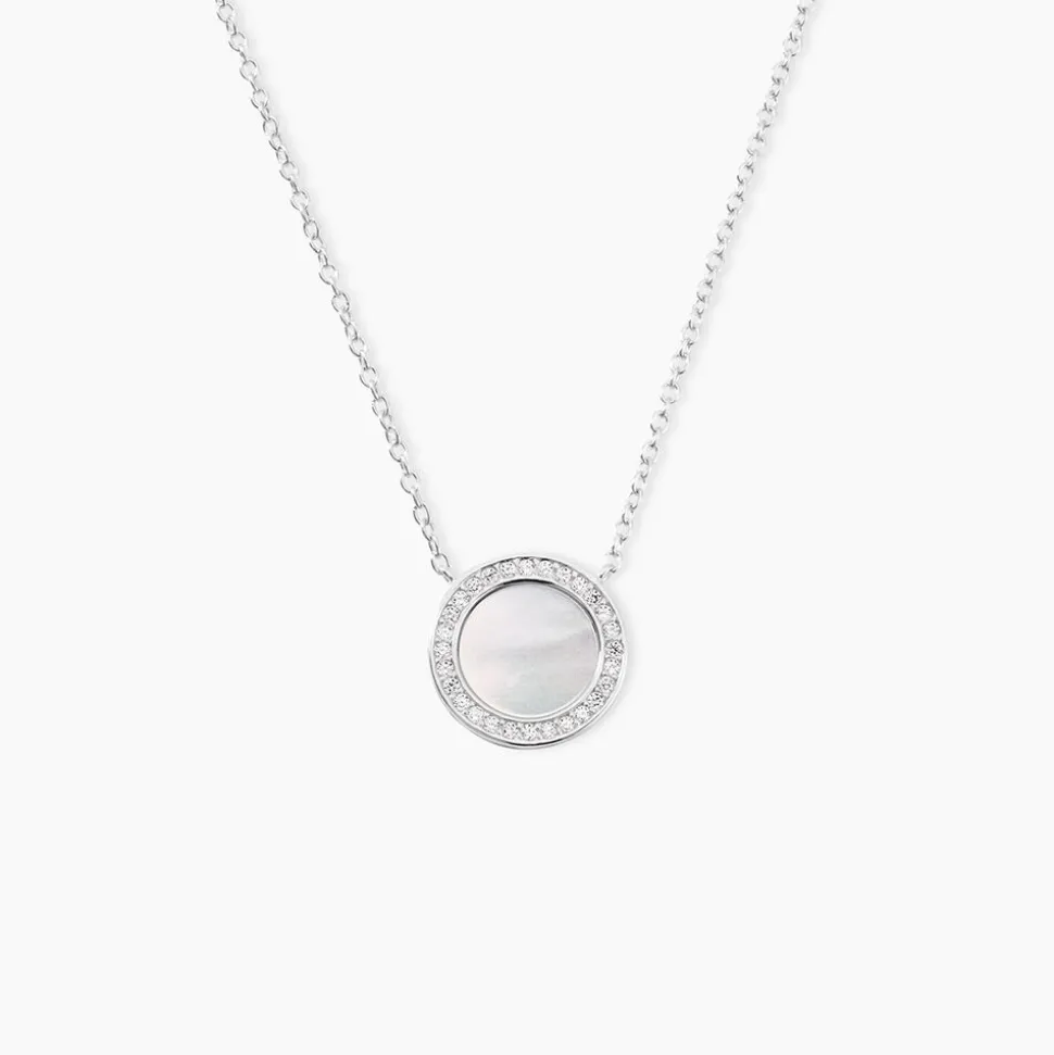 Collier Nawala Argent Blanc Oxyde De Zirconium Et Nacre