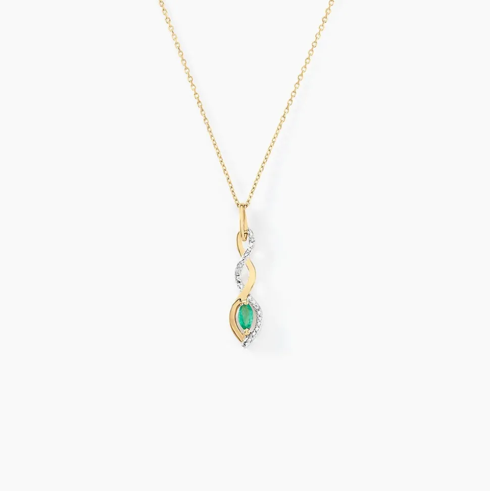 Collier Ondulations Or Jaune Emeraude Diamant