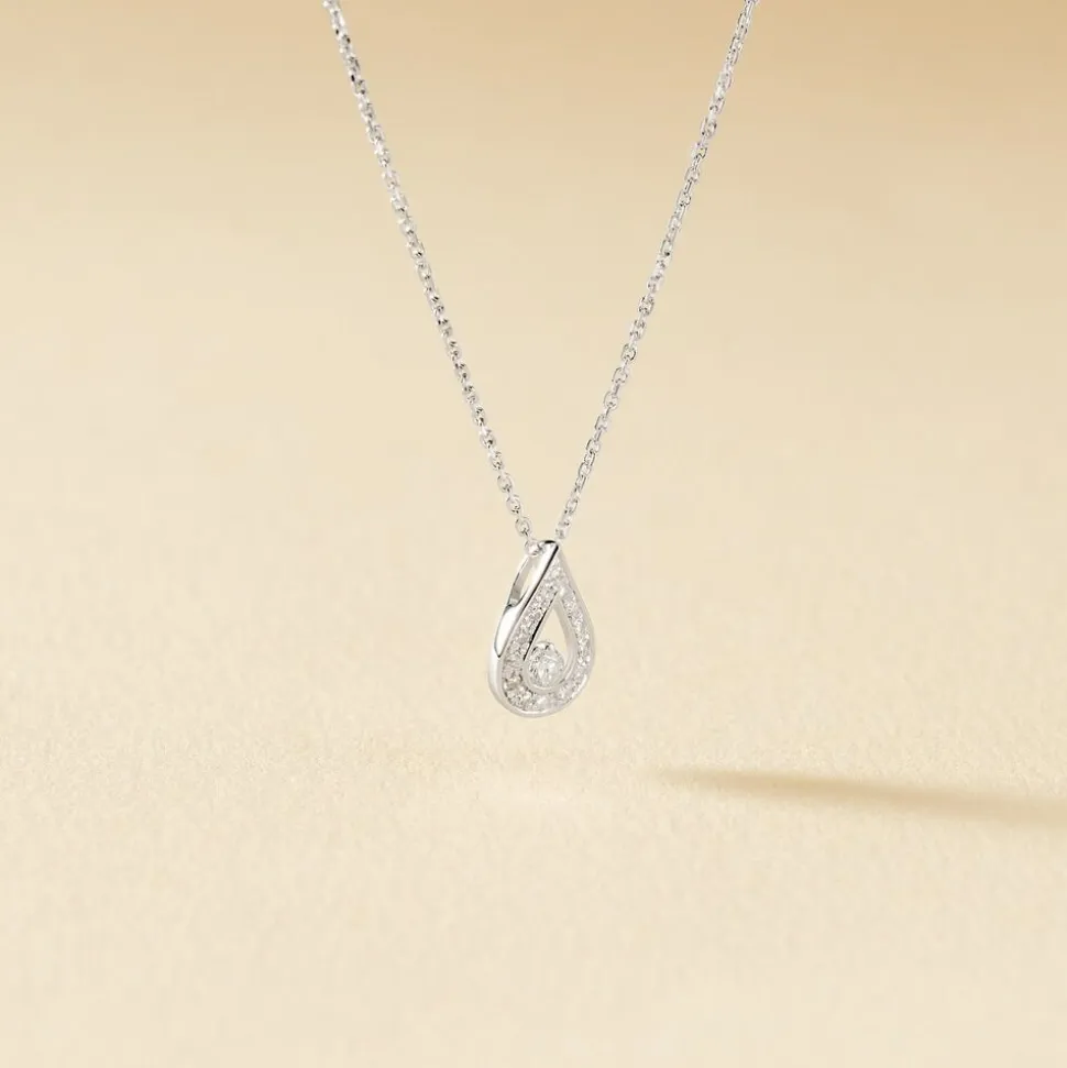 Collier Or Blanc Purete Goutte Diamant