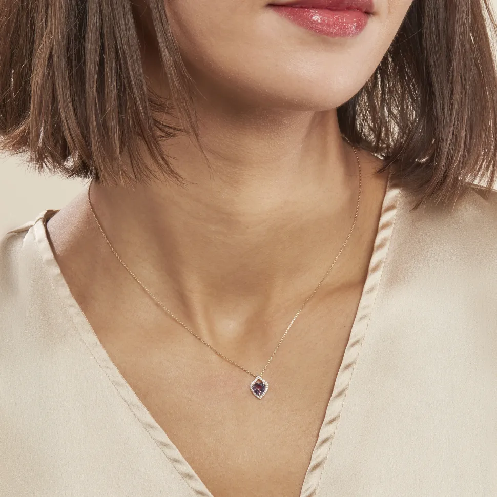 Collier Rosaline Or Jaune Amethyste Et Oxyde De Zirconium