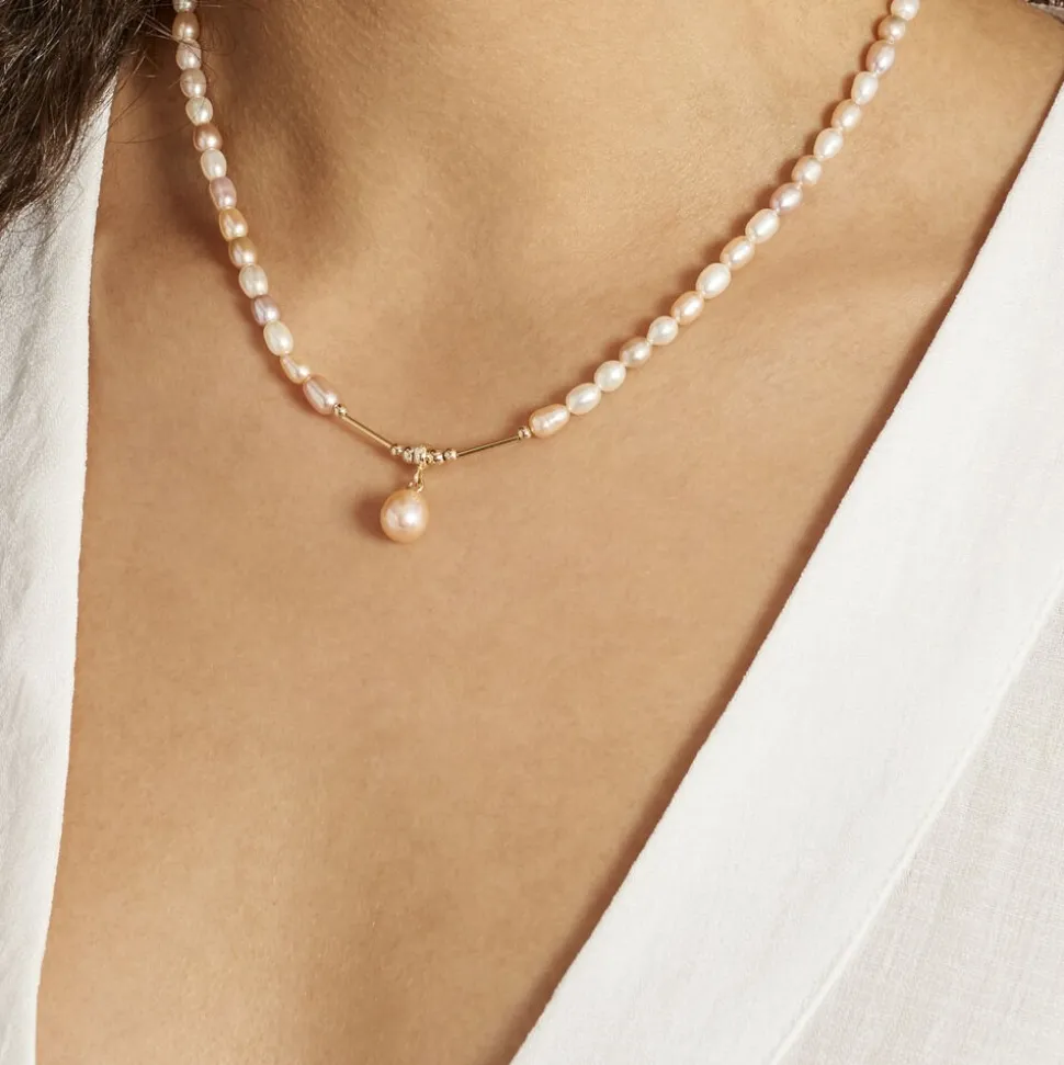 Collier Stella-Rose Or Jaune Perle De Culture