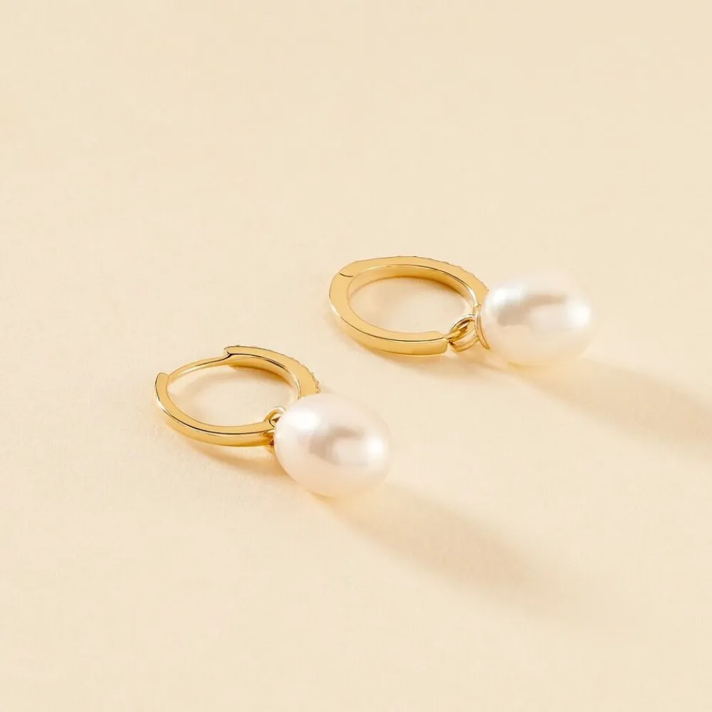Créoles Anes Poire Or Jaune Perle De Culture Et Oxyde De Zirconium|Marc Orian