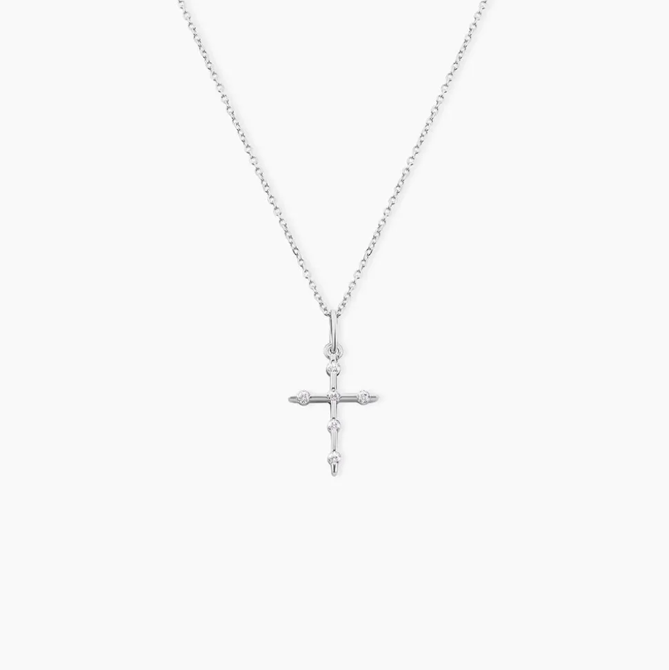 Pendentif Ageda Croix Or Blanc Oxyde De Zirconium
