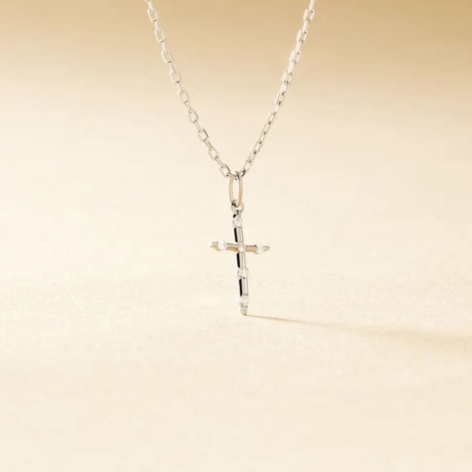 Pendentif Ageda Croix Or Blanc Oxyde De Zirconium