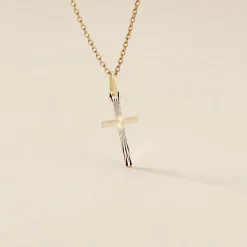 Pendentif Aidana Croix Striee Or Jaune