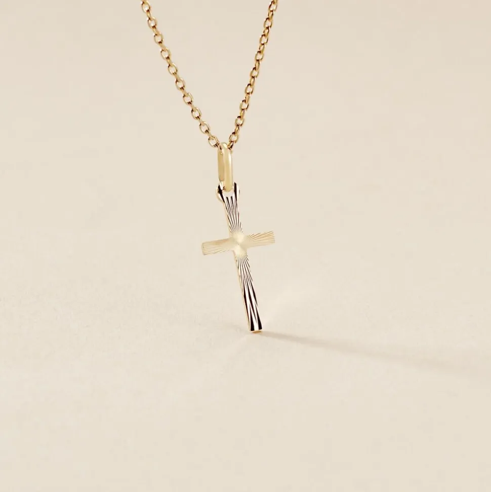 Pendentif Aidana Croix Striee Or Jaune