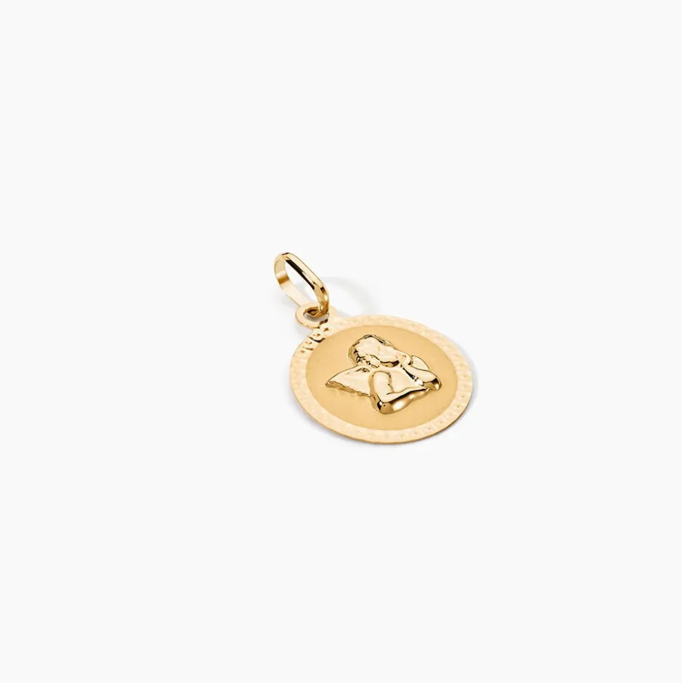 Pendentif Ange Rond Cisele Or Jaune