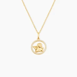 Pendentif Ange Rond Or Jaune Oxyde De Zirconium
