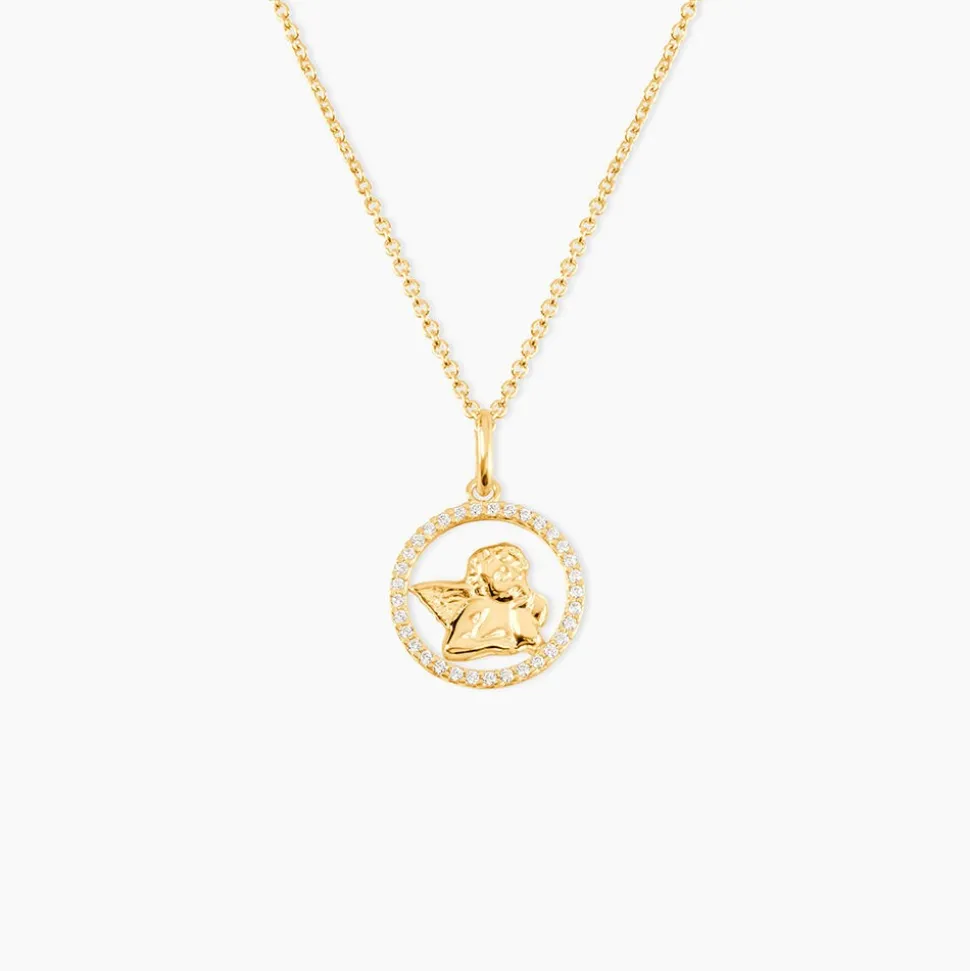 Pendentif Ange Rond Or Jaune Oxyde De Zirconium