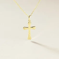 Pendentif Annais Croix Striee Or Jaune