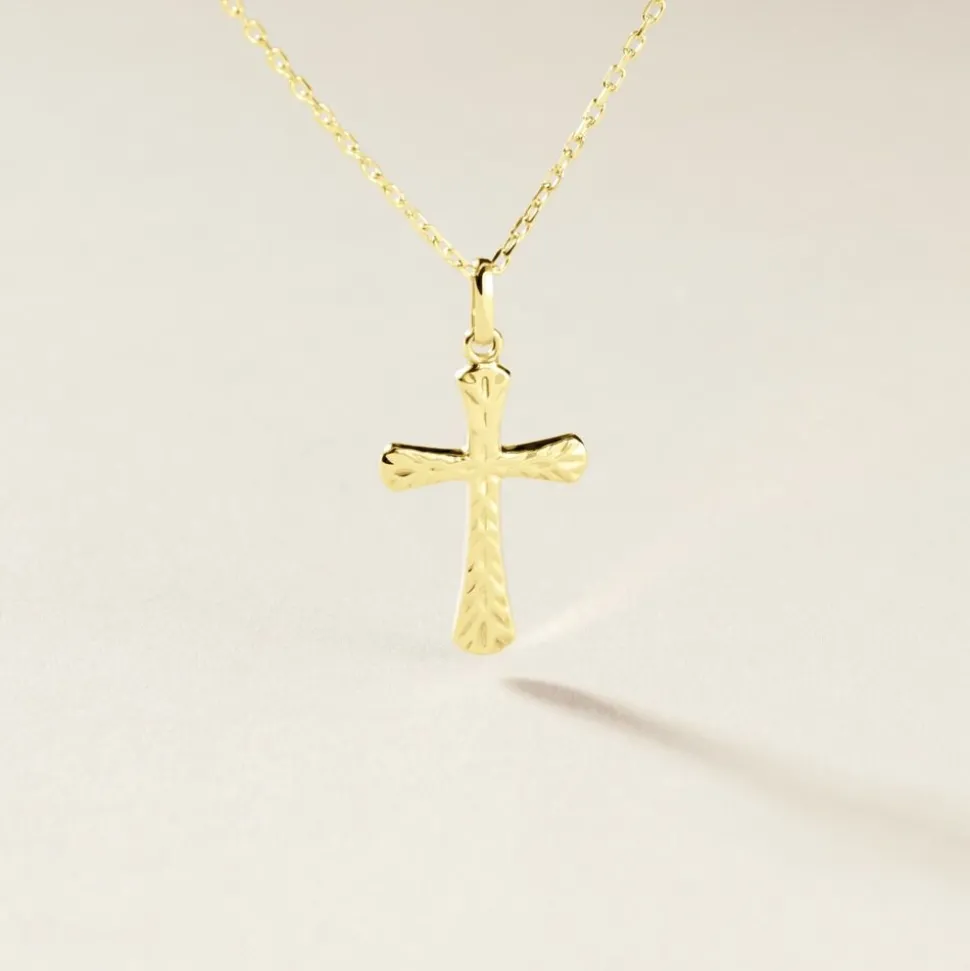 Pendentif Annais Croix Striee Or Jaune