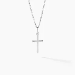 Pendentif Bathilde Croix Striee Or Blanc