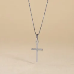 Pendentif Bathilde Croix Striee Or Blanc