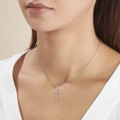 Pendentif Bathilde Croix Striee Or Blanc