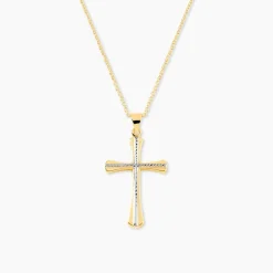 Pendentif Benny Croix Ciselee Or Bicolore