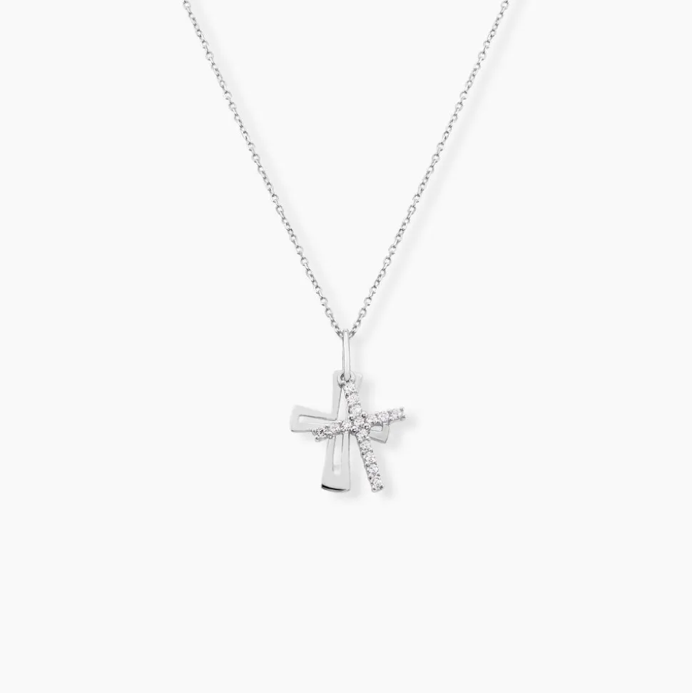 Pendentif Canice Croix Or Blanc Oxyde De Zirconium