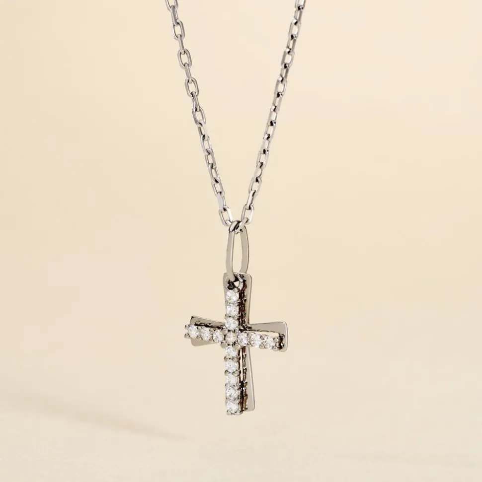 Pendentif Canice Croix Or Blanc Oxyde De Zirconium