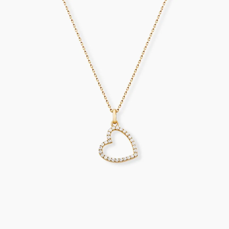 Pendentif Coeur Penche Or Jaune Oxyde De Zirconium