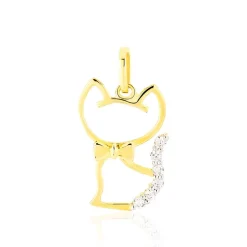 Pendentif Egee Chat Or Jaune Oxyde De Zirconium