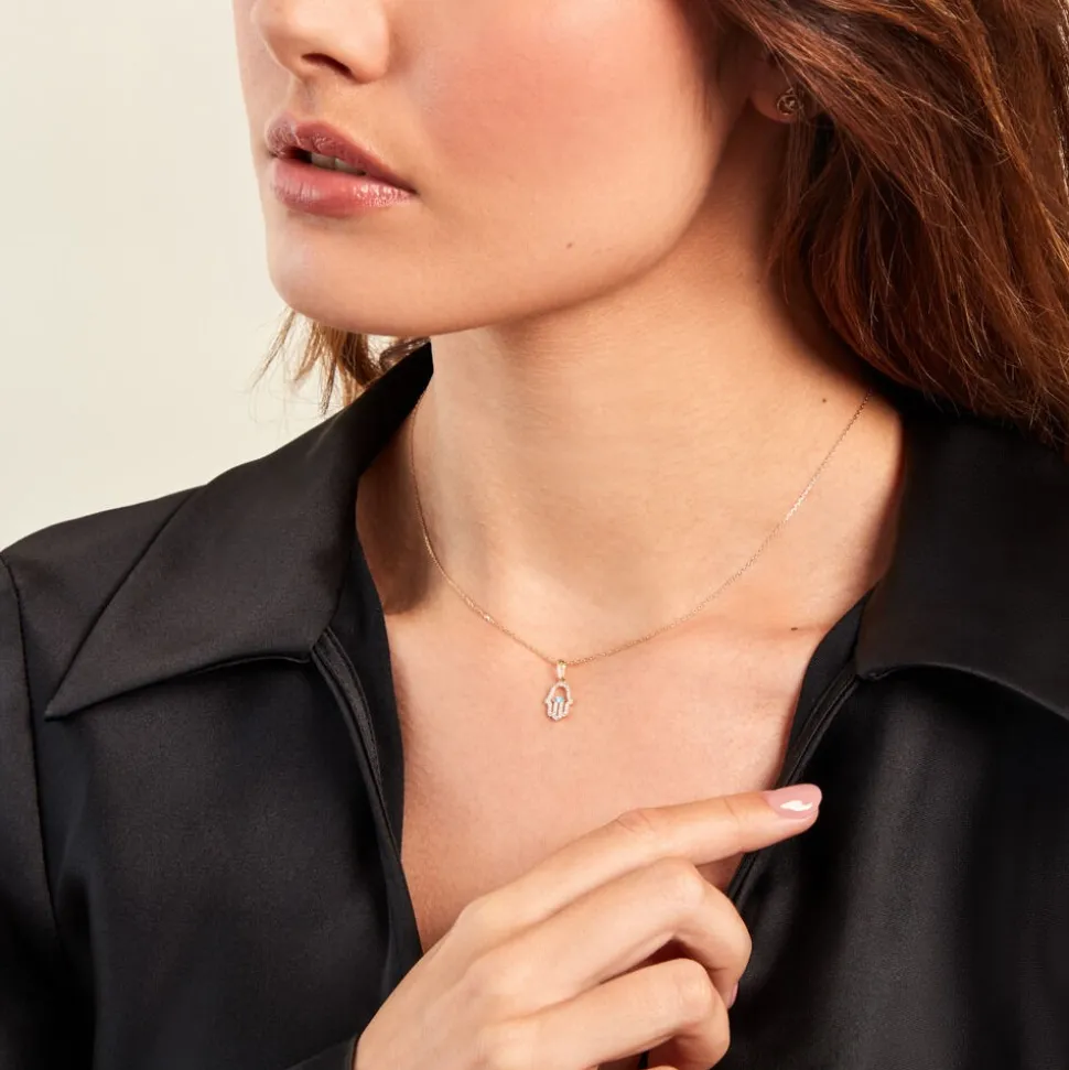 Pendentif Fatima Or Jaune Oxyde De Zirconium