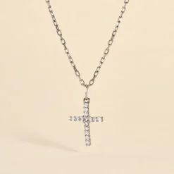 Pendentif Glacen Croix Or Blanc Oxyde De Zirconium