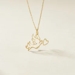 Pendentif Guecha Colombe Et Coeur Or Jaune