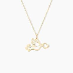 Pendentif Guecha Colombe Et Coeur Or Jaune
