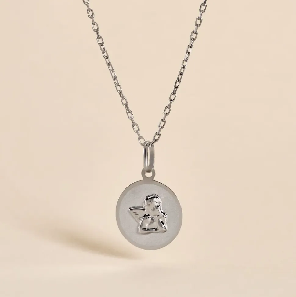 Pendentif Hanita Ange Rond Satine Or Blanc