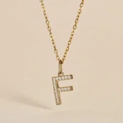 Pendentif Lettre F Or Jaune Oxyde