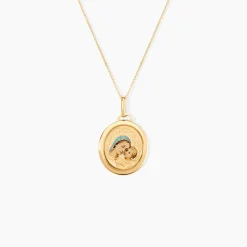 Pendentif Maryame Vierge A L'enfant Ovale Or Jaune