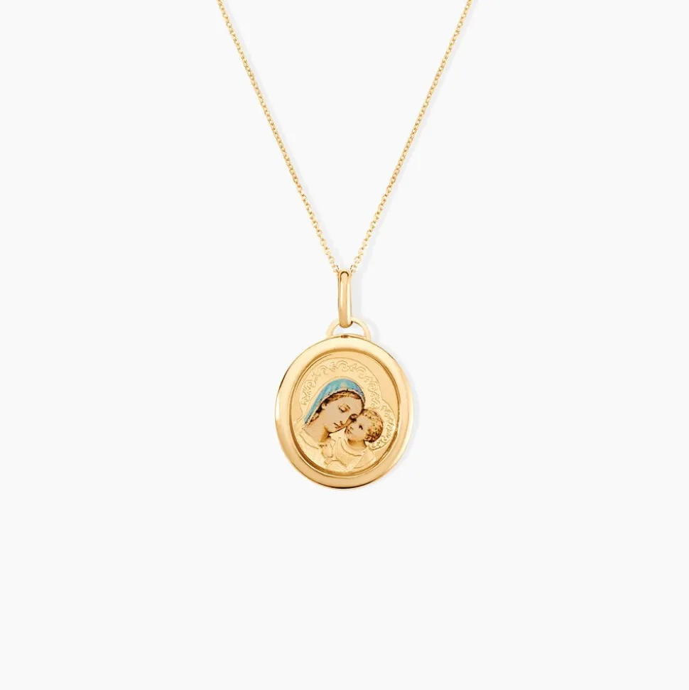 Pendentif Maryame Vierge A L'enfant Ovale Or Jaune