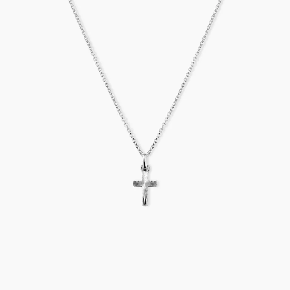 Pendentif Yona Croix Striee Or Blanc