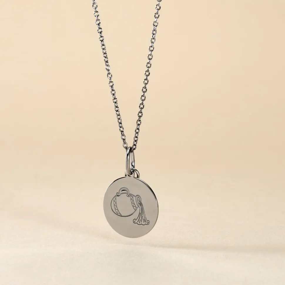 Pendentif Zodiaque Rond Argent Blanc
